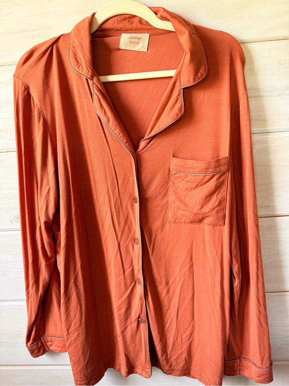 In My Sundays Women's Button-Down Pajama Set- Rust Orange